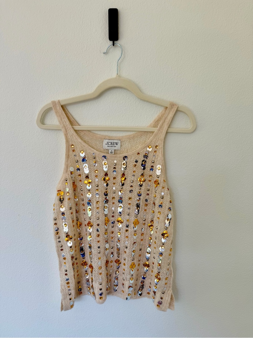 J.Crew Collection Embellished Sequin Pointelle Sweater Tank Beige Size Medium - Picture 2 of 8